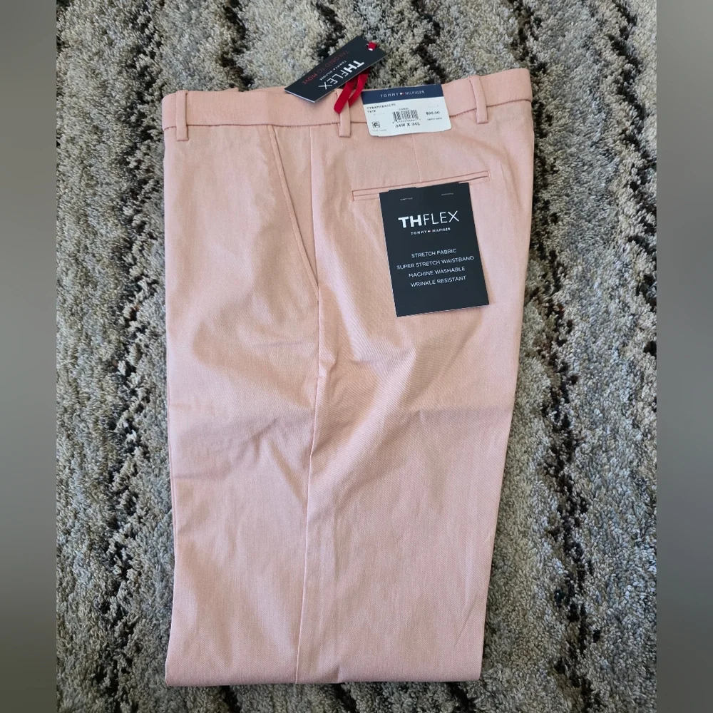 Tommy Hilfiger Mens ThFlex Dress Pants 34x34 Stretch Coral New $95 MRSP